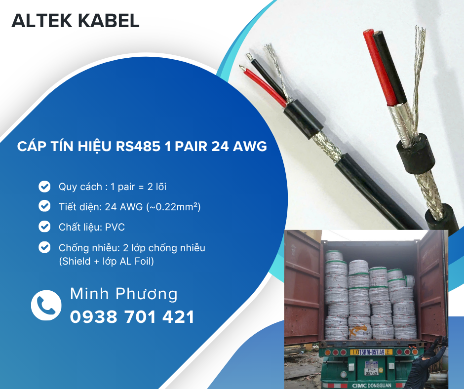 Cáp truyền thông RS485 1Pair 24AWG giá tốt cho hệ thống điều khiển Đà Nẵng